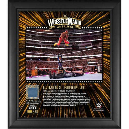 Rey Mysterio WWE Fanatics Authentic Framed 15" x 17" 2023 WrestleMania 39 Night 1 Collage with a Piece of Match-Used Canvas - Limited Edition of 390