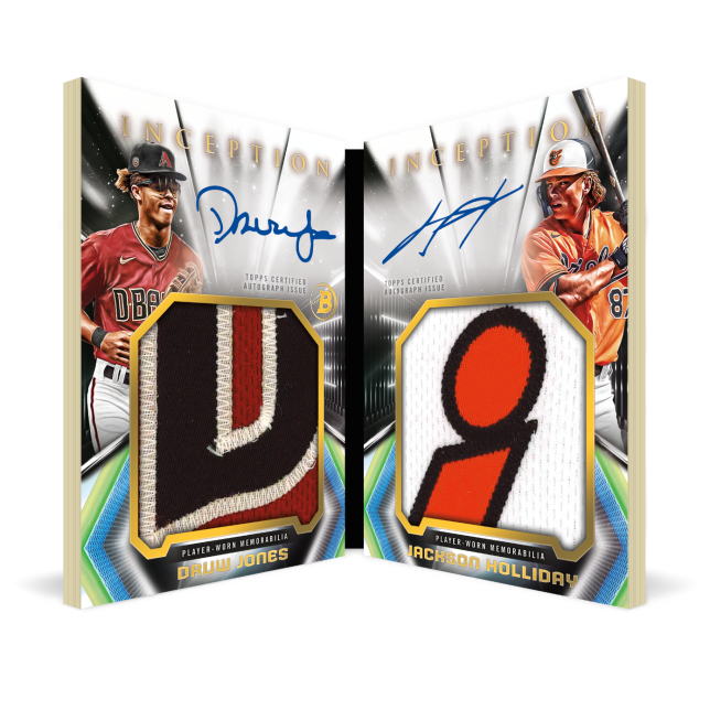 2023 Bowman Inception Baseball Cards-Druw Jones_Jackson Holliday_Auto Jumbo Dual Relic Bookcard