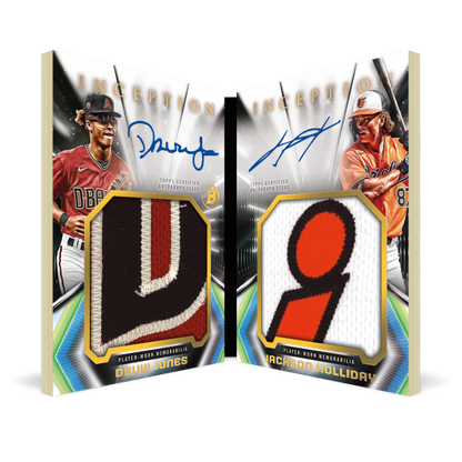 2023 Bowman Inception Baseball Cards-Druw Jones_Jackson Holliday_Auto Jumbo Dual Relic Bookcard
