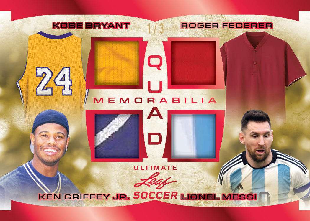 2022 Leaf Ultimate Soccer-Bryant_Federer_Griffey_Messi_Quad Memorabilia