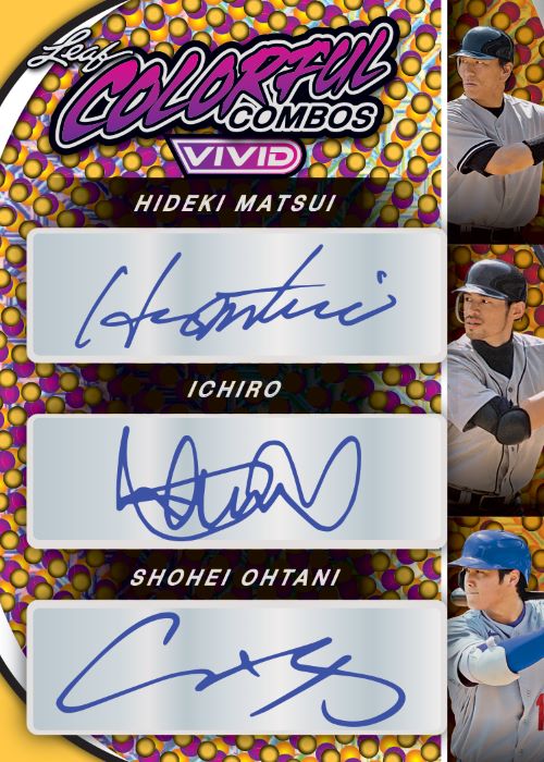 2023 Leaf Vivid Baseball Cards-Hideki Matsui_Shohei Ohtani_Ichiro-Colorful Combos Trio