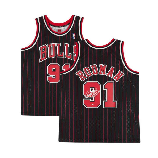 Fanatics Authentic Dennis Rodman Autographed Chicago Bulls Mitchell & Ness 1996/97 Black w/ Pinstripes Jersey