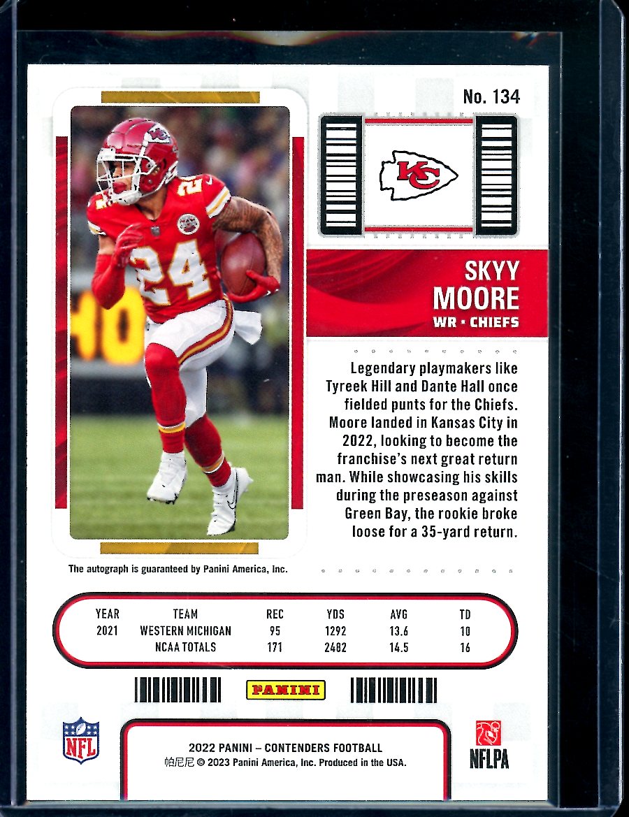 2022 Panini Contenders Skyy Moore Rookie Playoff Ticket Auto /99 Chiefs