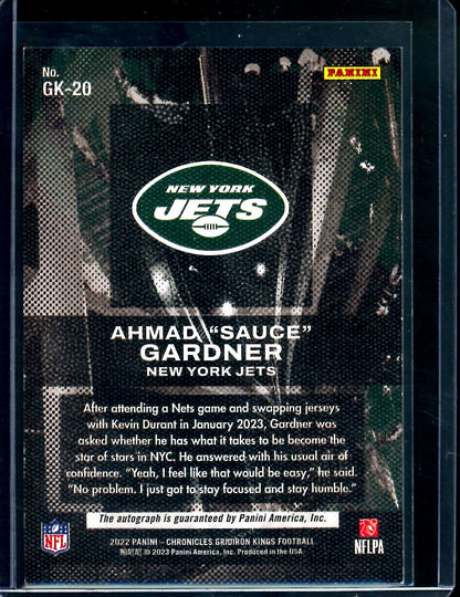 2022 Panini Chronicles Ahmad "Sauce" Gardner Rookie Auto /199 Jets