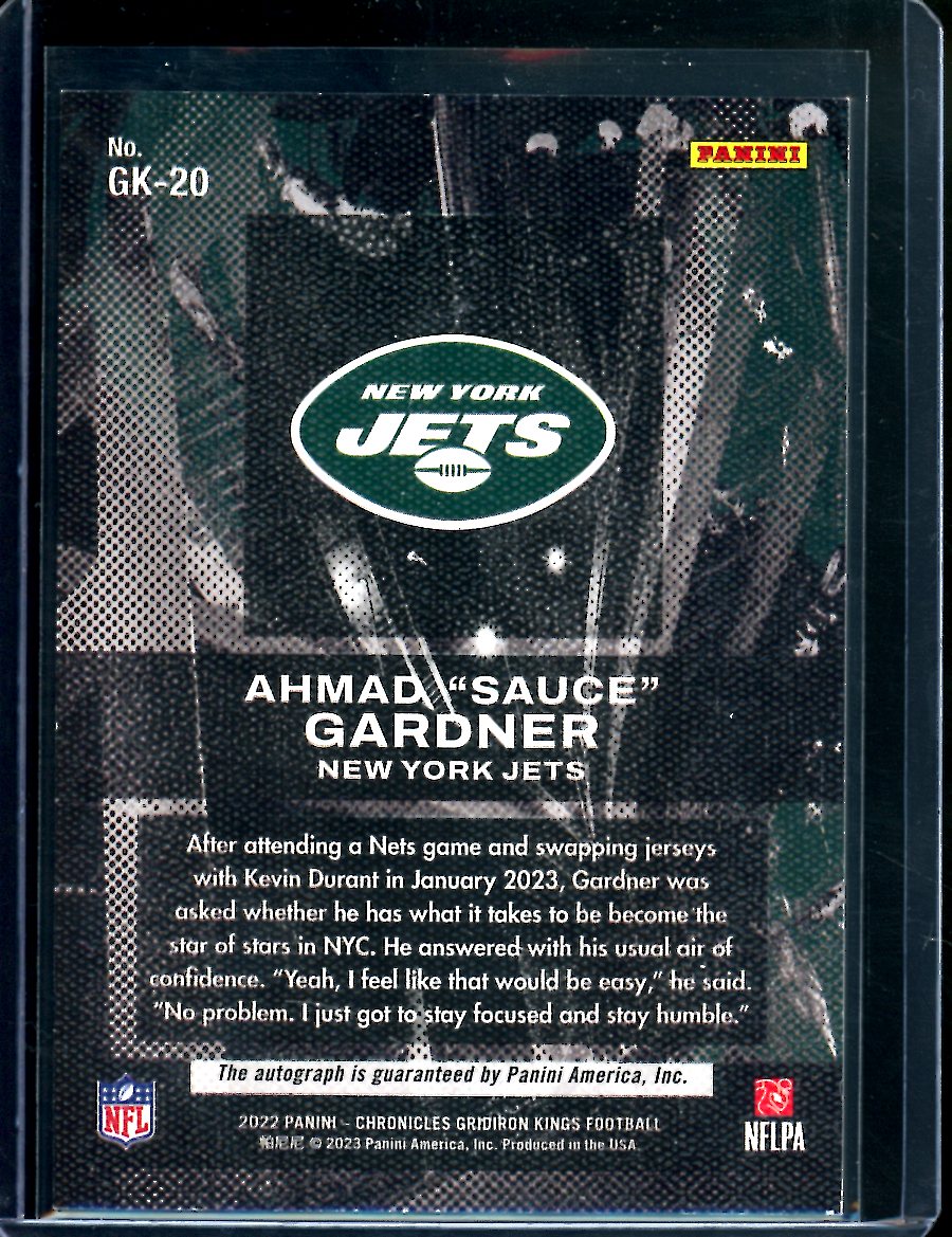 2022 Panini Chronicles Ahmad "Sauce" Gardner Rookie Auto /99 Jets
