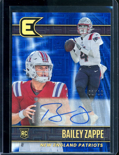 2022 Panini Chronicles Essentials Bailey Zappe Rookie Auto Blue /10 Patriots