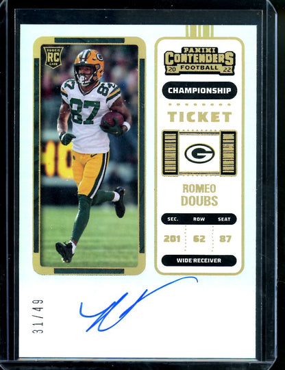 2022 Panini Contenders Romeo Doubs Rookie Championship Ticket Auto /49 Packers