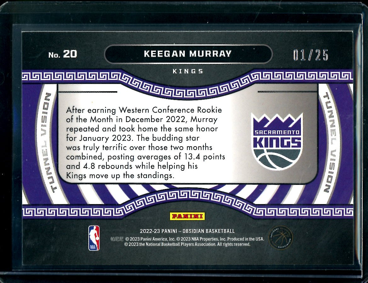 2022/23 Panini Obsidian Keegan Murray Rookie Tunnel Vision /25 Kings