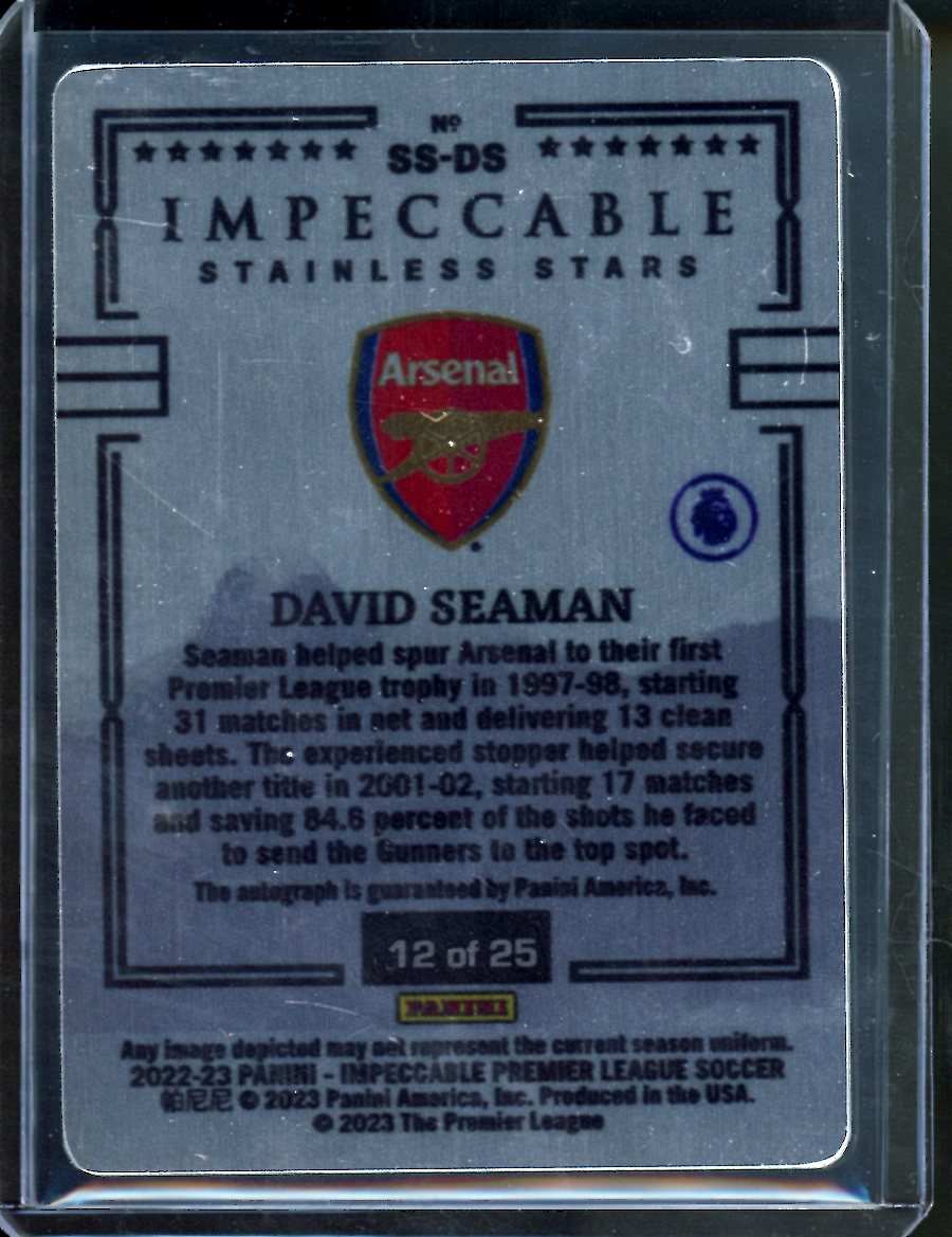 2022/23 Panini Impeccable David Seaman Stainless Stars Auto /25 Arsenal