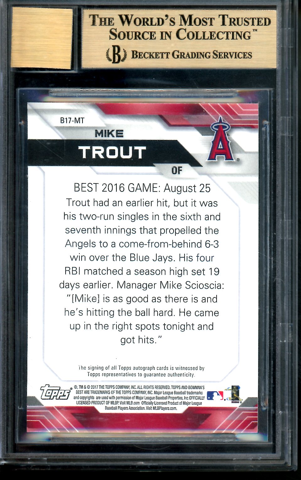 2017 Bowman's Best Mike Trout Atomic Refractor Auto /25 BGS 9.5 Angels