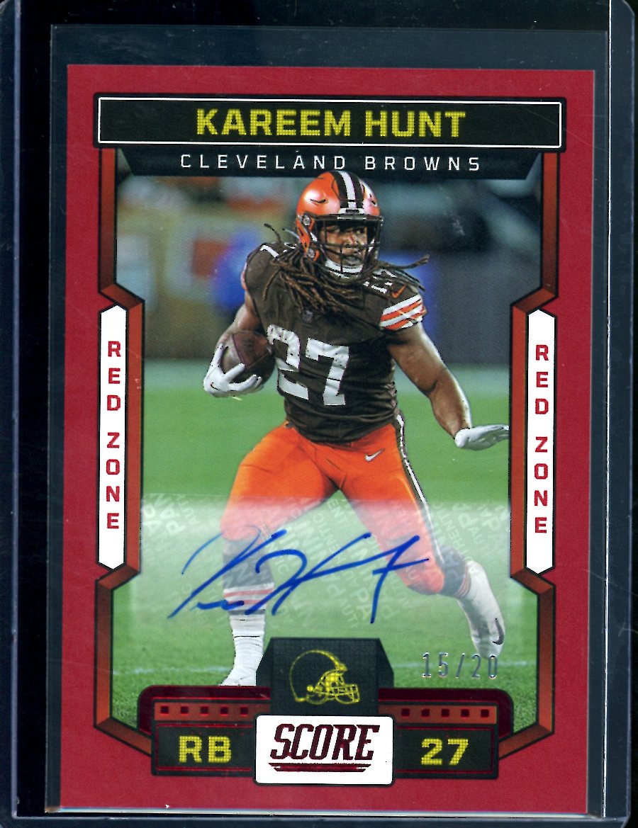 2023 Panini Score Kareem Hunt Red Auto /20 Browns