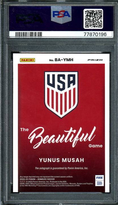 2022-23 Panini Donruss Yunus Musah Beautiful Game Auto Orange Ice SP PSA 10 USA