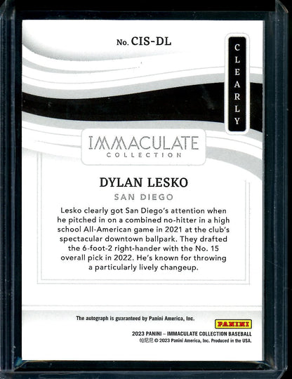 2023 Panini Immaculate Dylan Lesko Clearly Green Auto /5 Padres