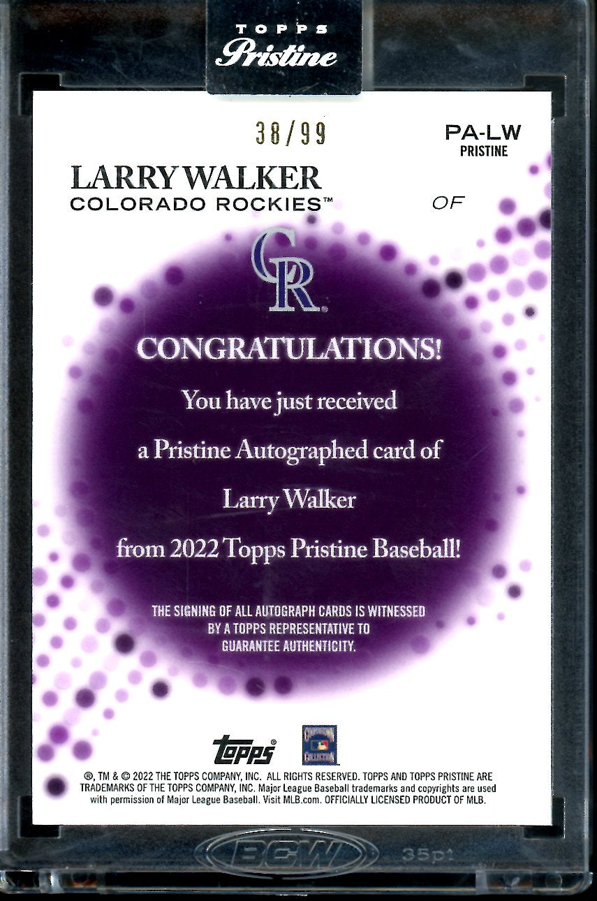 2022 Topps Prestine Larry Walker Auto Purple /99 Rockies