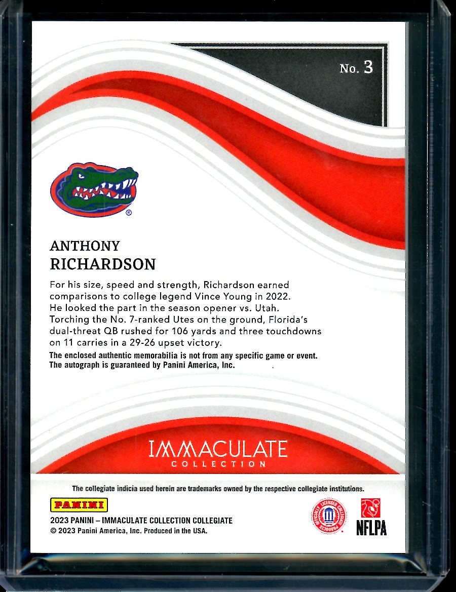 2023 Panini Immaculate Collegiate Anthony Richardson Rookie RPA /99 Florida