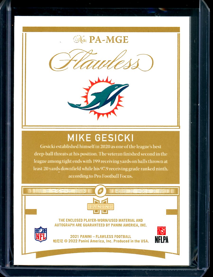 2021 Panini Flawless Mike Gesicki Patch Auto /25 Dolphins