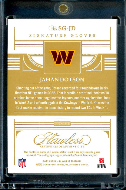 2022 Panini Flawless Jahan Dotson Rookie Auto Signature Gloves RPA /15 Commanders