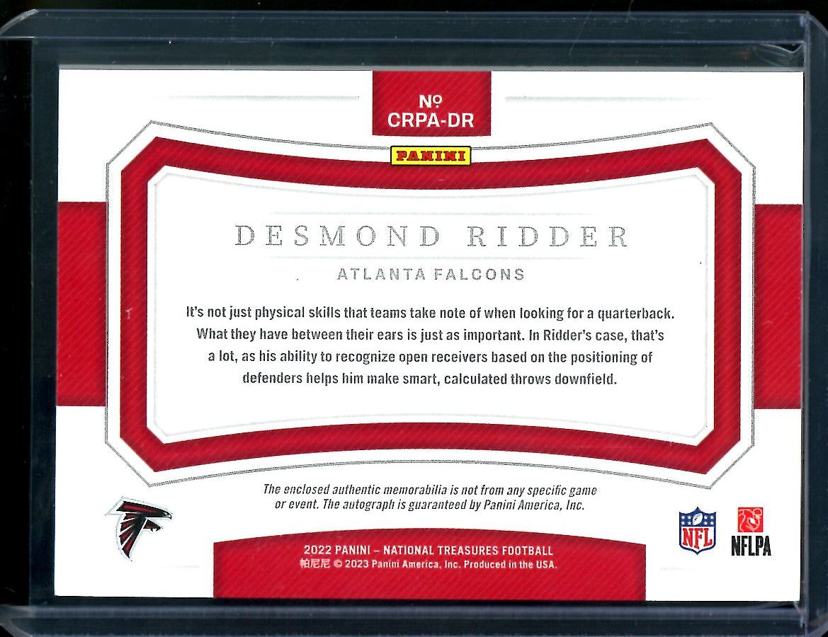 2022 Panini National Treasures Desmond Ridder Rookie Crossover RPA /99 Falcons