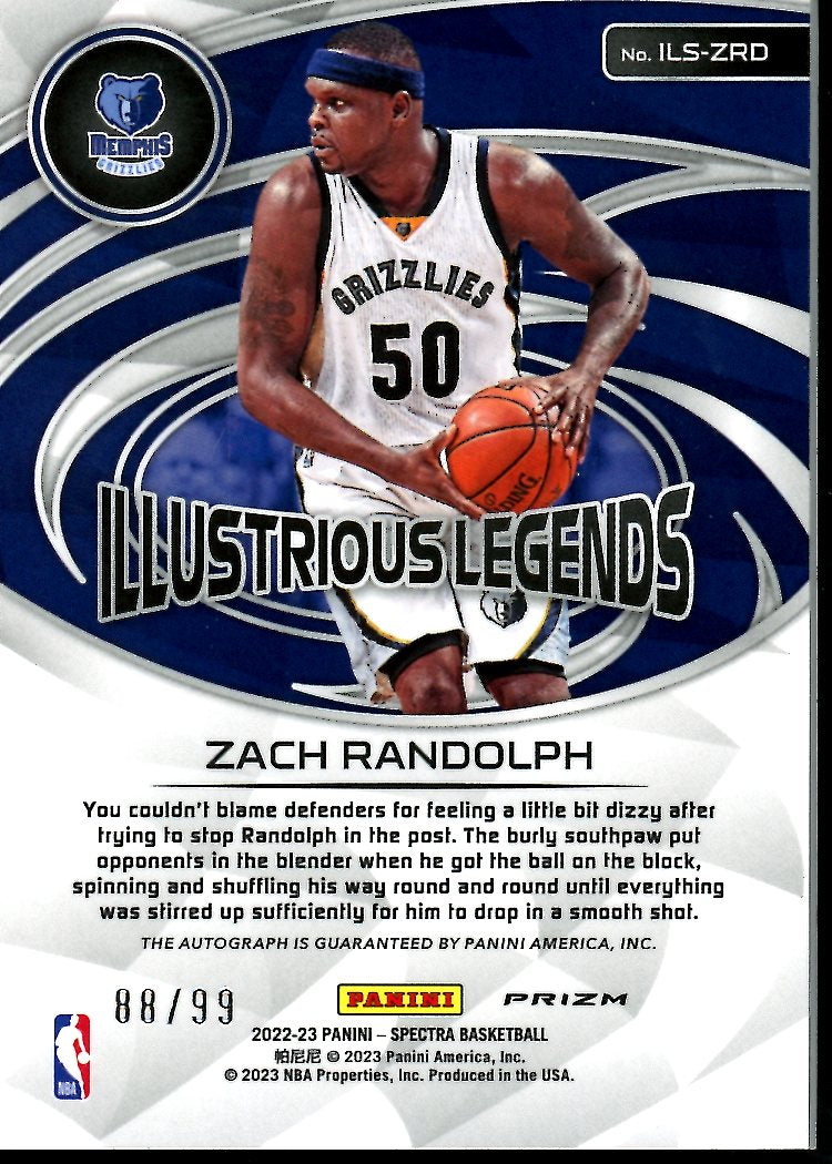 2022-23 Panini Spectra Zach Randolph Illustrious Legends Auto /99 Grizzlies