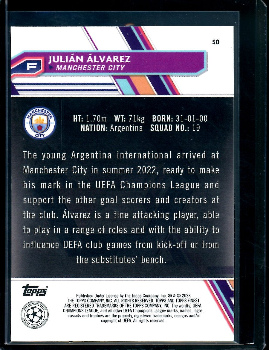 2023 Topps Finest Julian Alvarez Rookie Blue /275 Manchester City