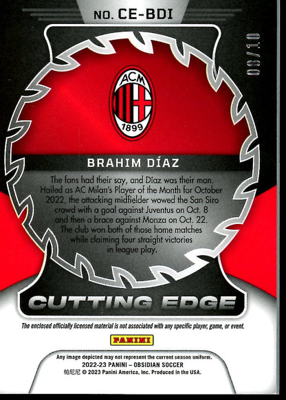 2022-23 Panini Obsidian Brahim Diaz Cutting Edge Patch Gold /10 AC Milan