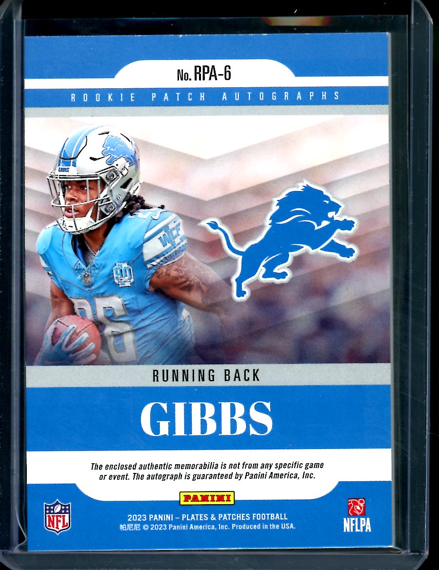 2023 Panini Plates & Patches Jahmyr Gibbs Rookie RPA /75 Lions