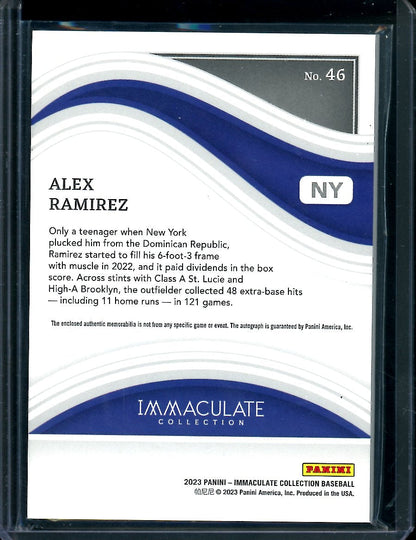 2023 Panini Immaculate Alex Ramirez Patch Auto Gold /99 Mets