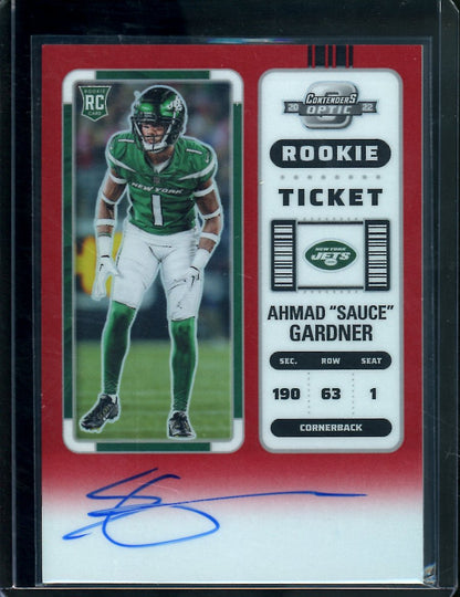 2022 Panini Contenders Optic Sauce Gardner Rookie Autoo Red /149 Jets