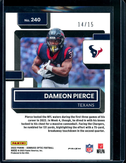 2022 Panini Optic Dameon Pierce Rookie Purple Stars /15 Texans