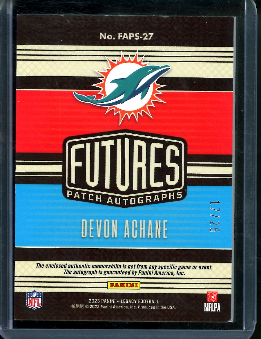 2023 Panini Legacy Devon Achane Rookie RPA Blue /25 Dolphins