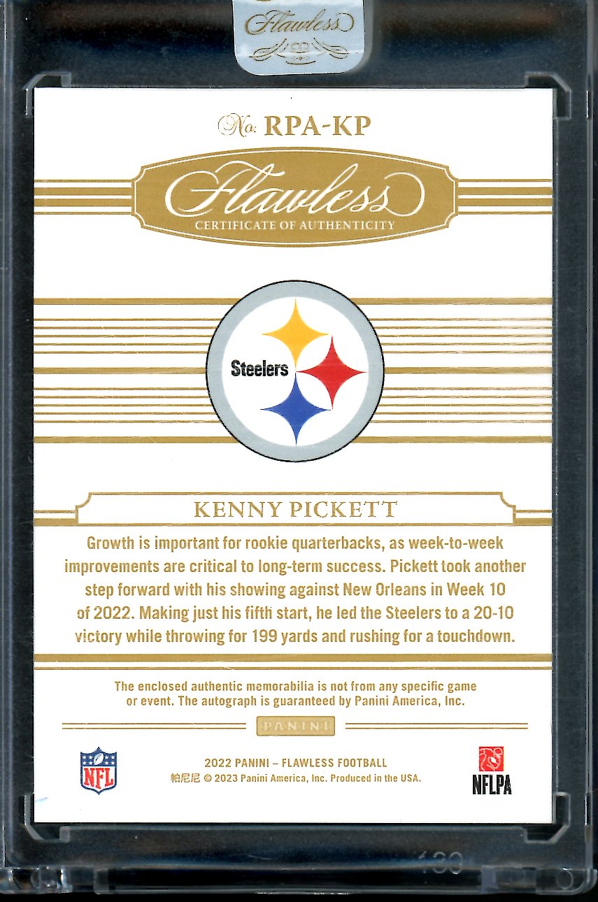 2022 Panini Flawless Kenny Pickett Rookie RPA Gold /25 Steelers