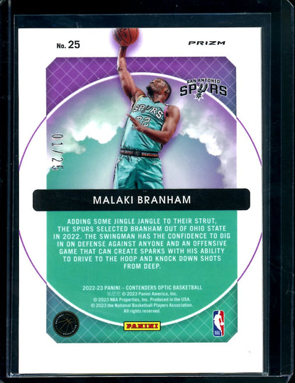 2022-23 Panini Contenders Optic Malaki Branham Rookie Hoopdreams Green Pulsar /25 Spurs