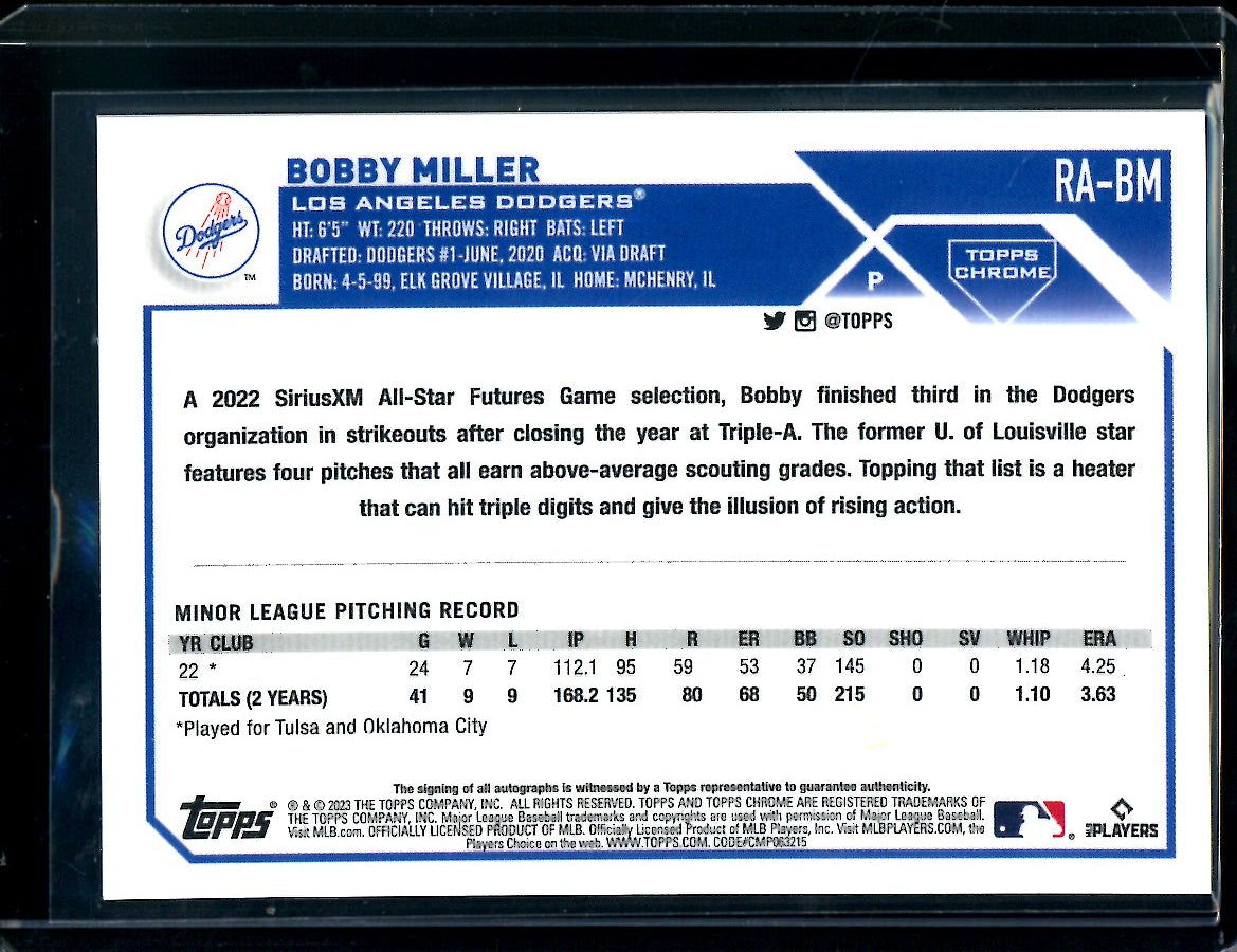 2023 Topps Chrome Update Bobby Miller Rookie Auto Blue /150