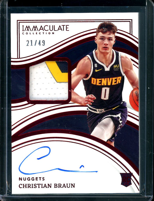 2022/23 Panini Immaculate Christian Braun Rookie RPA Red /49 Nuggets