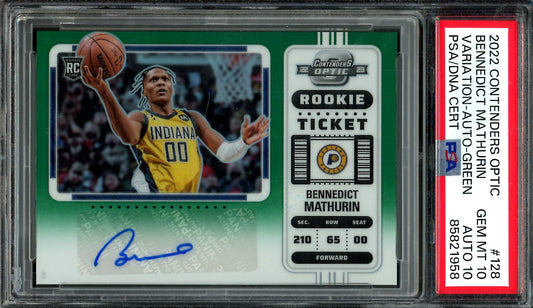 2022/23 Panini Contenders Optic Bennedict Mathurin Rookie Variation Auto Green /75 PSA 10 Pacers