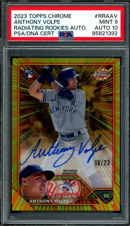 2023 Topps Chrome Anthony Volpe Rookie Radiating Rookies Auto /23 PSA 9 Yankees
