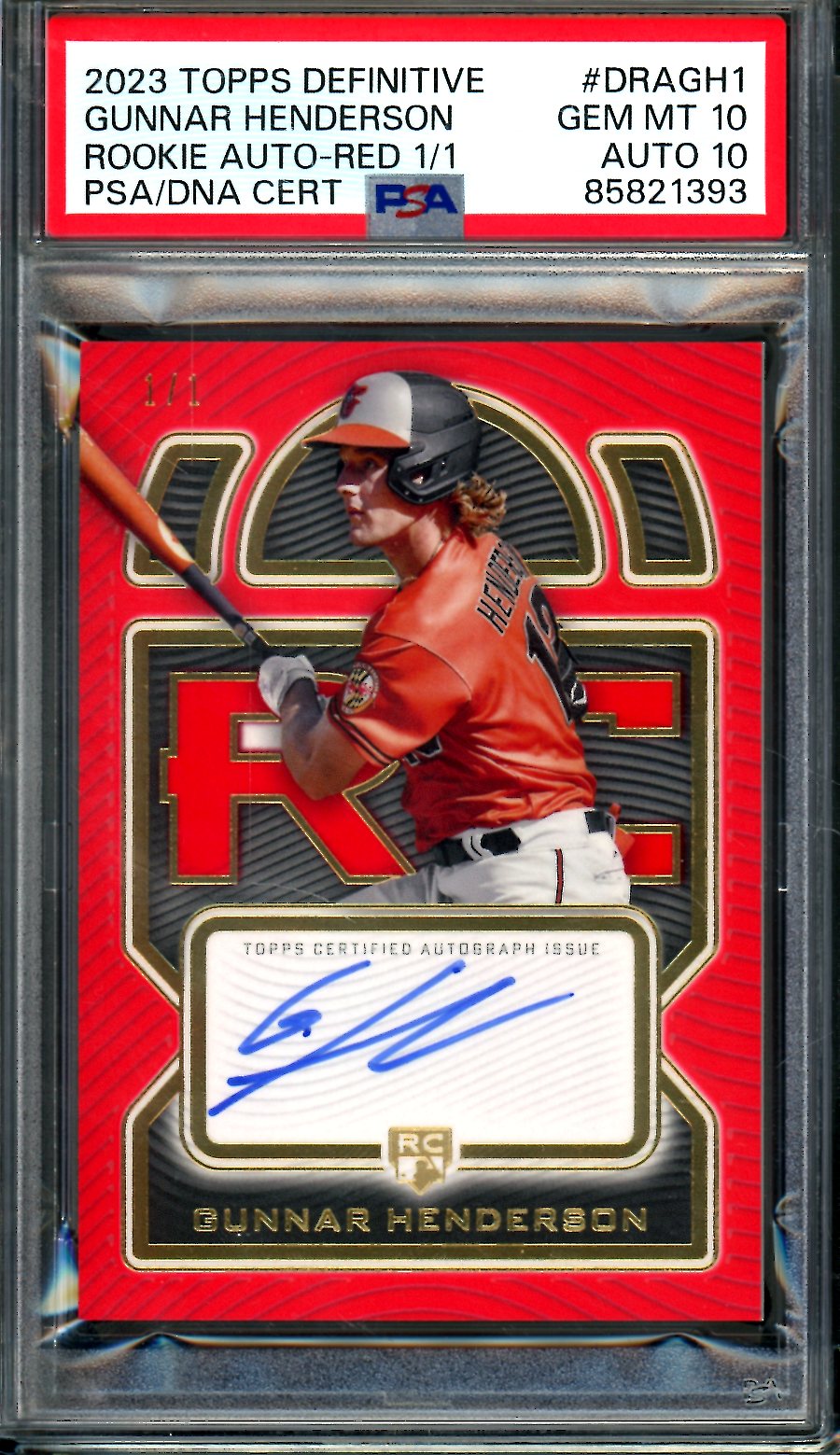 2023 Topps Definitive Gunnar Henderson Rookie Auto Red 1/1 PSA 10 Orioles