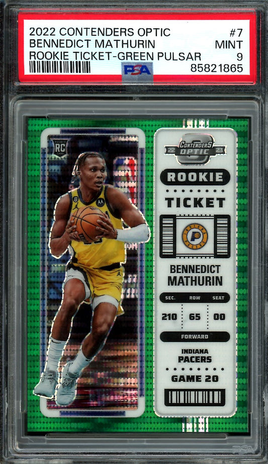 2022/23 Panini Contenders Optic Bennedict Mathurin Rookie Green Pulsar /25 PSA 9 Pacers