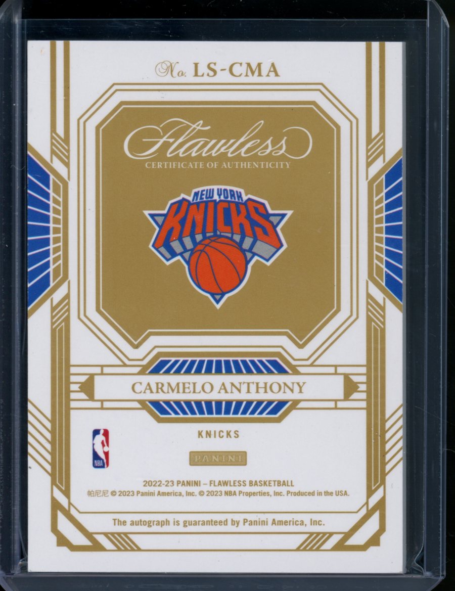2022/23 Panini Flawless Carmelo Anthony Legendary Scripts Auto /25 Knicks