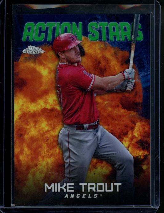 2023 Topps Chrome Update Mike Trout Action Stars Green /99 Angels