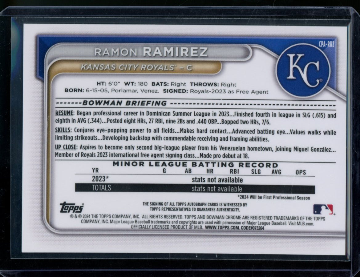 2024 Bowman Chrome Ramon Ramirez 1st Bowman Auto Green /99 Royals