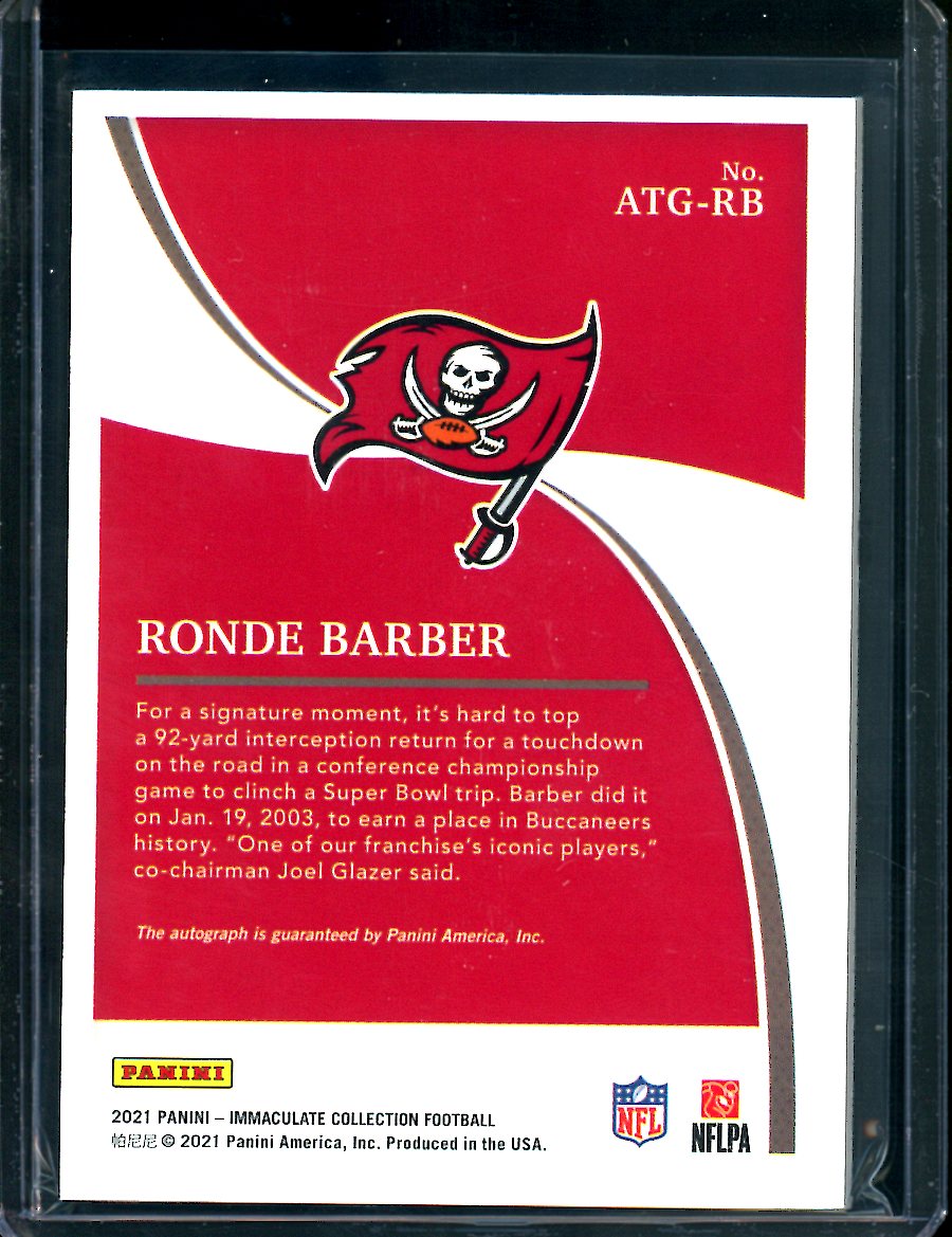 2021 Panini Immaculate Ronde Barber All-Time Greats Auto /99 Buccaneers
