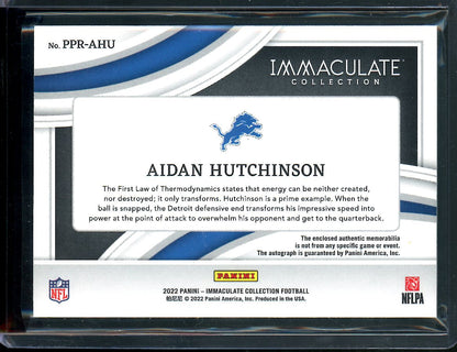 2022 Panini Immaculate Adian Hutchinson Rookie RPA /99 Lions