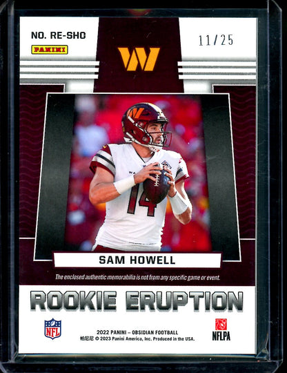 2022 Panini Obsidian Sam Howell Rookie Eruption Patch /25 Commanders