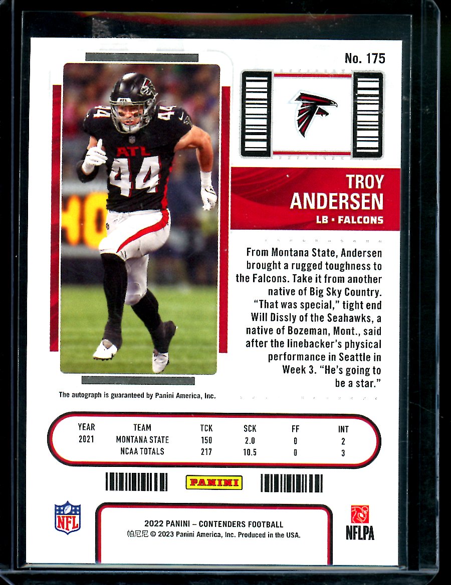 2022 Panini Contenders Troy Andersen Rookie Showcase Ticket Auto SP Falcons