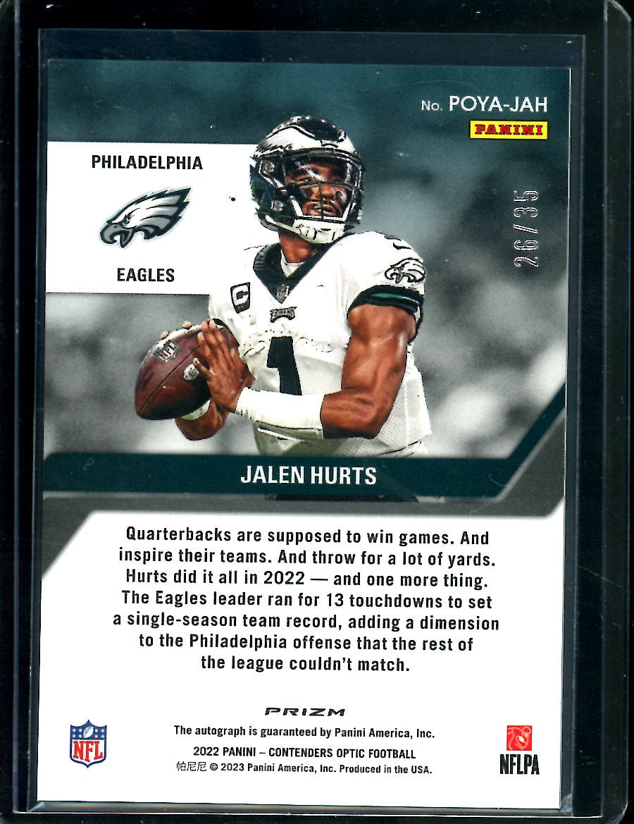 2022 Panini Contenders Optic Jalen Hurts Player of the Year Auto /35 Eagles