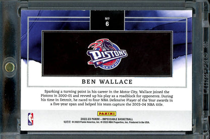 2022/23 Panini Impeccable Ben Wallace Hall of Fame Silver Troy Oz. Gold /10 Pistons