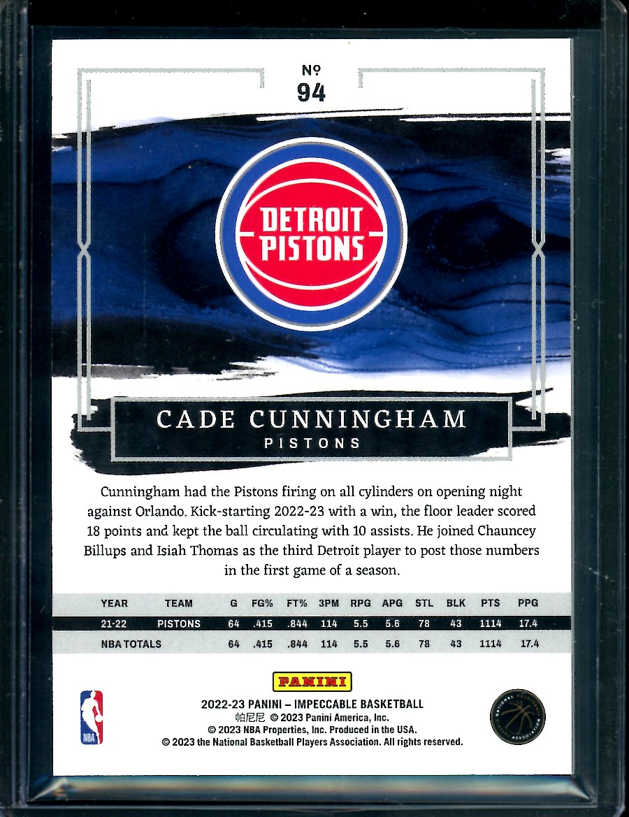 2022/23 Panini Impeccable Cade Cunningham Gold /10 Pistons