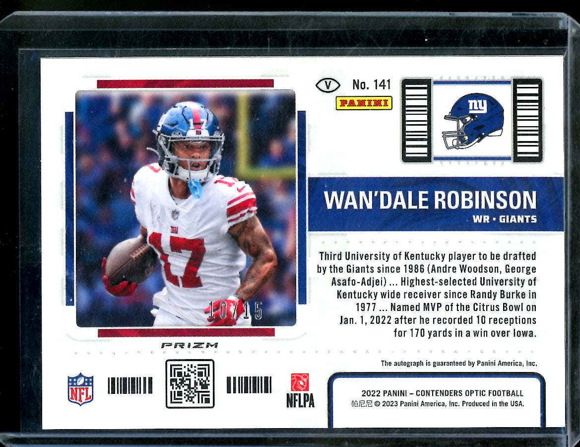 2022 Panini Contenders Optic Wan'Dale Robinson Rookie Ticket Variation Auto Green Pulsar /15 Giants