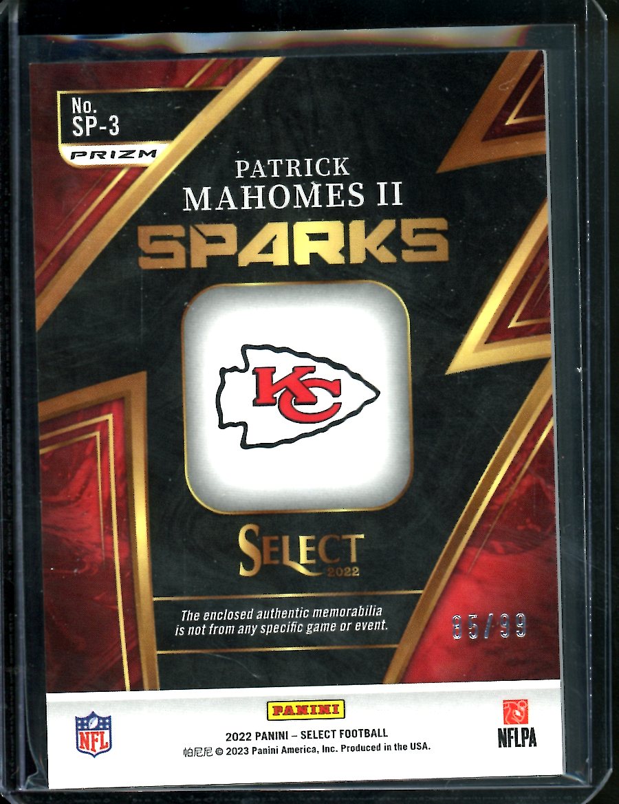 2022 Panini Select Patrick Mahomes II Sparks Patch /99 Chiefs